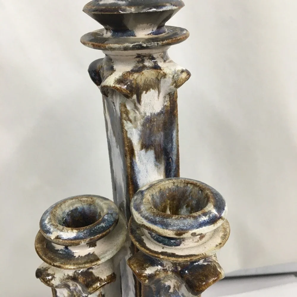 Ceramic Studio Art  Pottery Candle Holder Candlesticks Drip Glaze